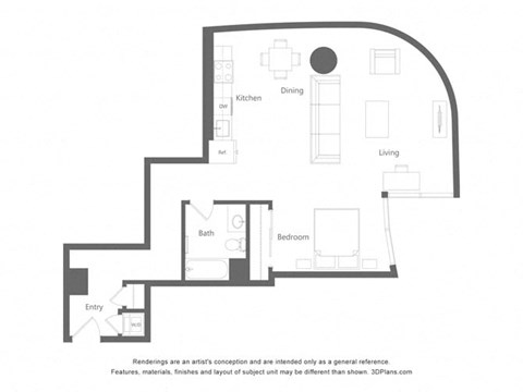 a floor plan of a unit with a bedroom and a bathroom